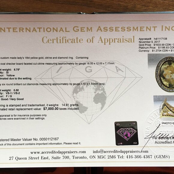 A Statement! Custom Made 18K Yellow Gold, Citrine and Diamond Cocktail Ring - Picture 14 of 14